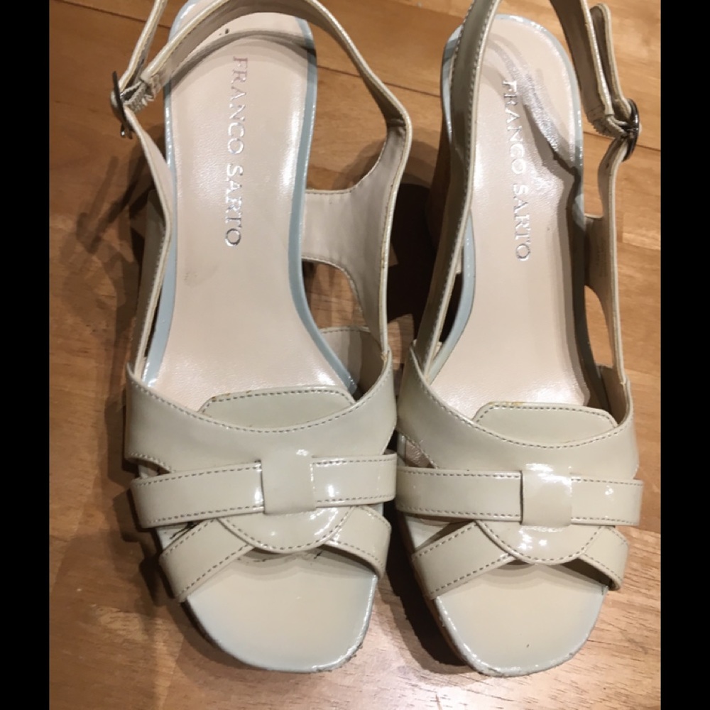 Franco Sarto Cream Patent Wedge Heels 7.5